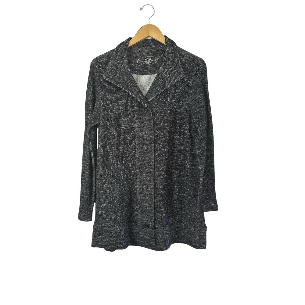 Soma Live Loungewear Knit Jacket Womens Medium Button Front Black Gray‎ Pockets